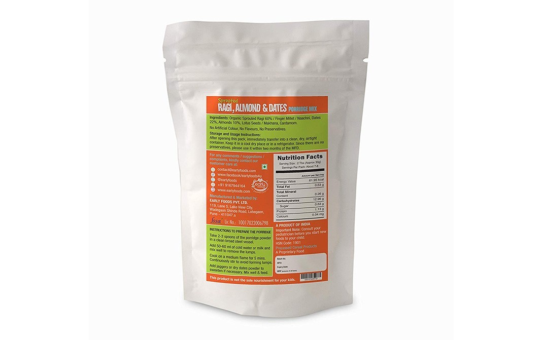 Early Foods Sprouted Ragi, Almond & Dates Porridge Mix   Pack  50 grams